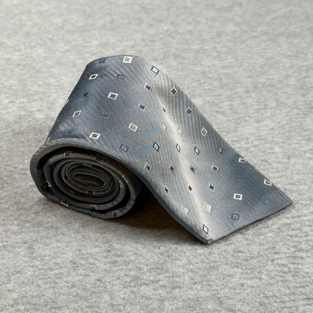 Kenzo Homme 100% Silk Tie Made Italy Vintage Mens Blue Gray Geometric 58x3.75"